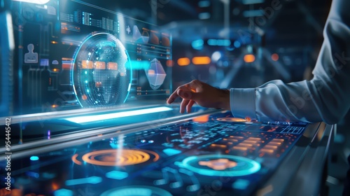 Wallpaper Mural A futuristic control panel with digital displays and interactive features, highlighting technology and innovation. Torontodigital.ca