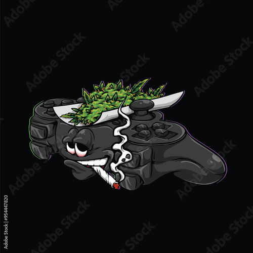 weed character cartoon mascot logo leaf	 face happy with fruit strain