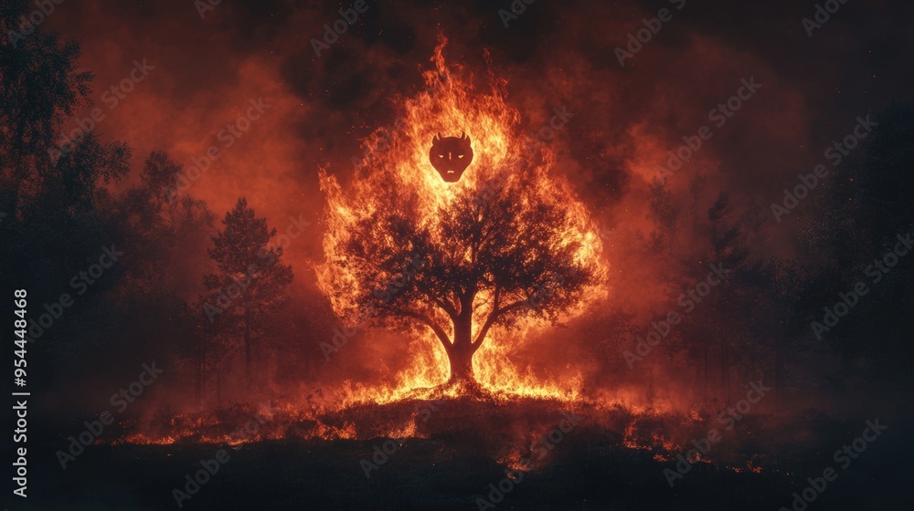 Fire in the forest. A powerful and realistic poster illustrating the danger in the forest Fire in the forest. A powerful and realistic poster illustrating the danger in the forest