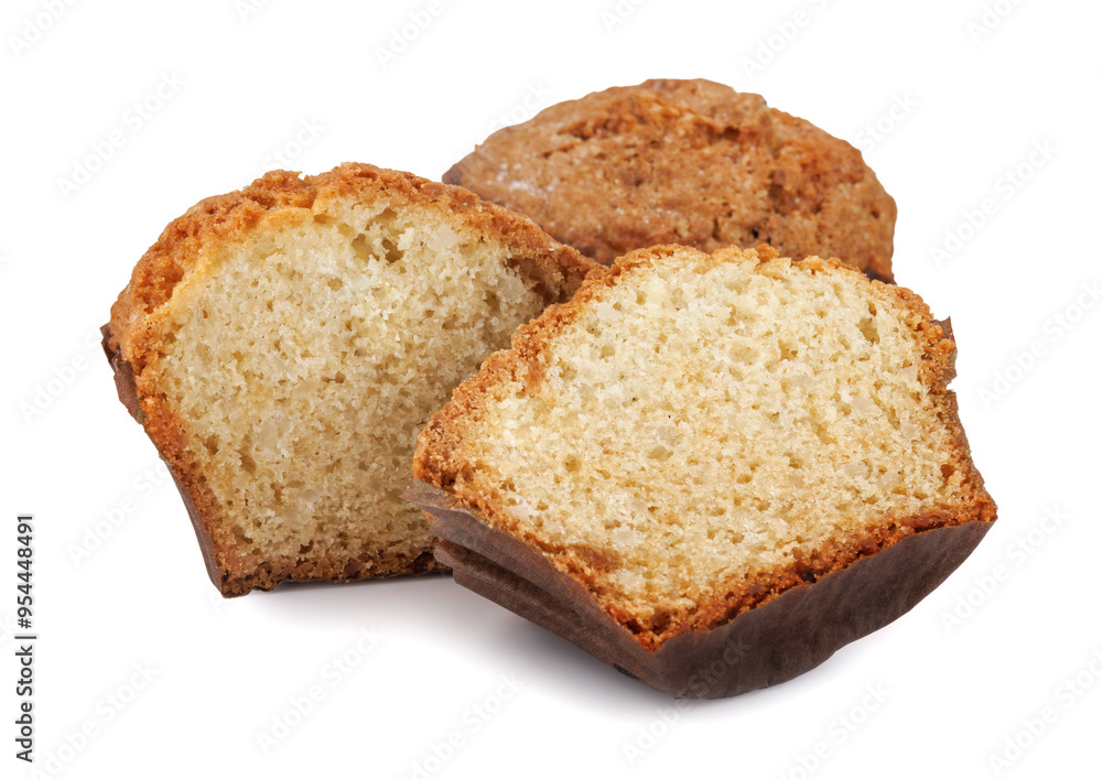 Whole and half muffin isolated on white background. Whole and half muffin isolated on white background.