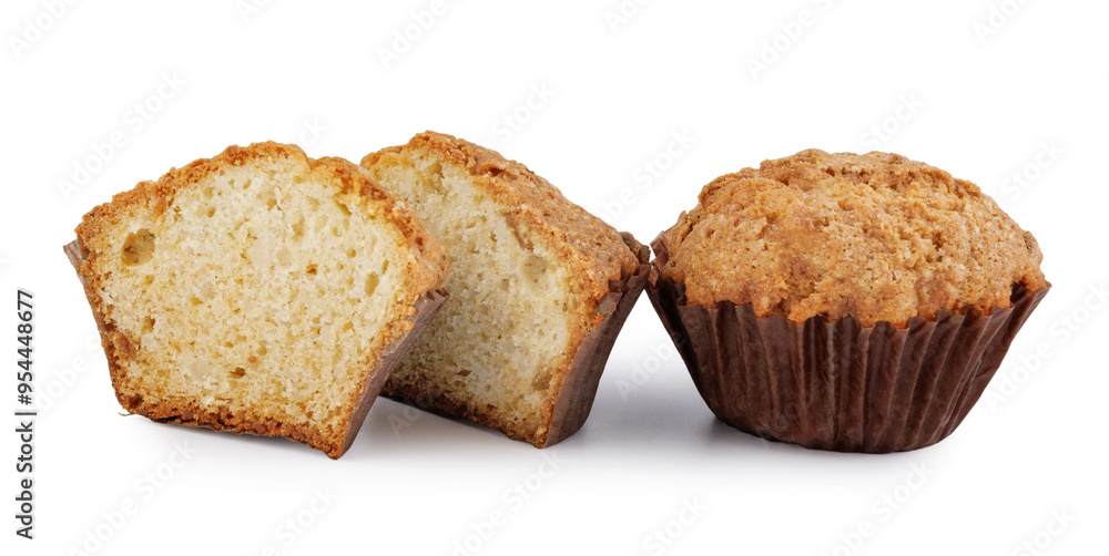Whole and half muffin isolated on white background. Whole and half muffin isolated on white background.