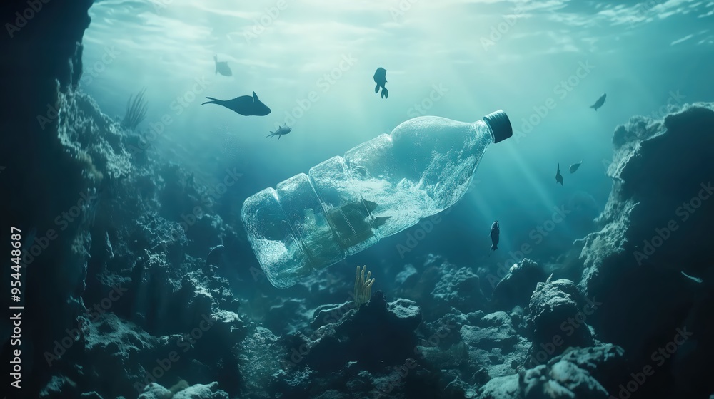 Obraz premium A striking advertisement highlighting ocean pollution. Polluted ocean mockup
