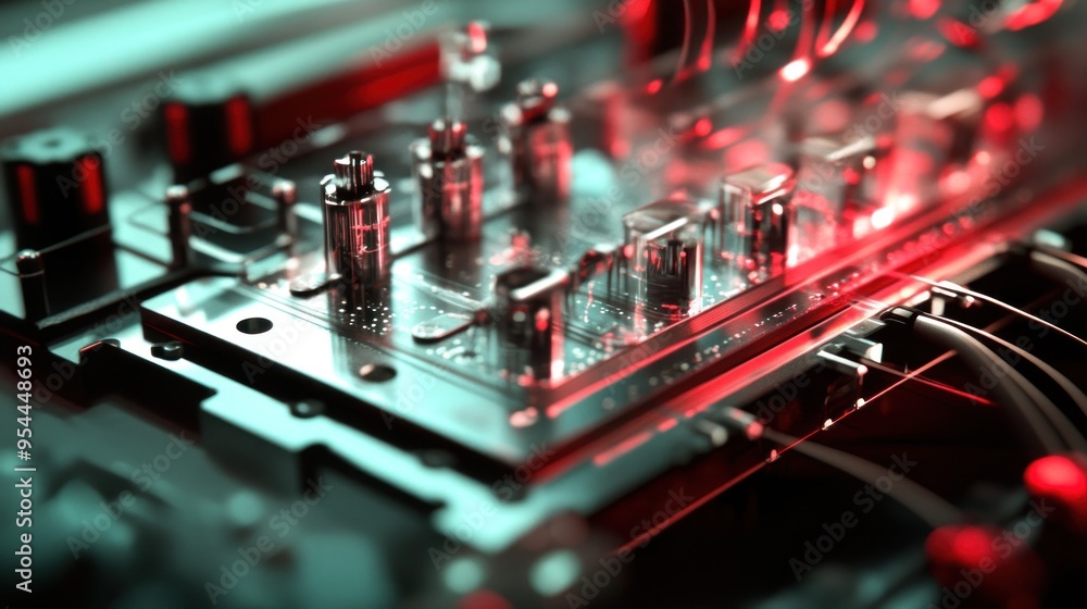 Close-up of a Circuit Board with Red and Blue Lighting Close-up of a Circuit Board with Red and Blue Lighting