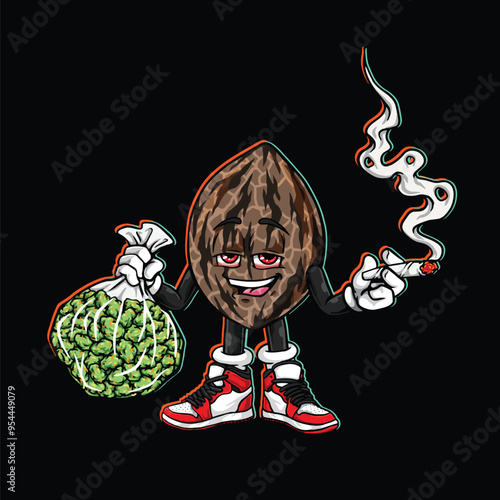 weed character cartoon mascot logo leaf	 face happy with fruit strain