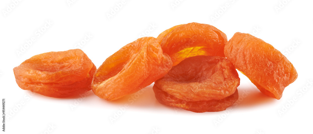 A bunch of dried apricots isolated on a white background. A bunch of dried apricots isolated on a white background.