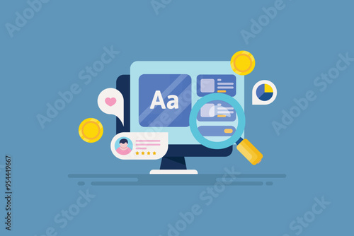Making money from blog content, affiliate marketing income from display advertising and digital monetization concept, vector illustration.