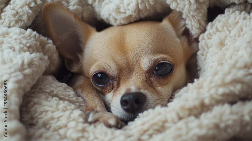 Chihuahua Snuggling in a Fluffy Blanket Chihuahua Snuggling in a Fluffy Blanket