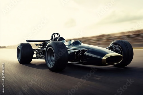Classic race car speeding on track