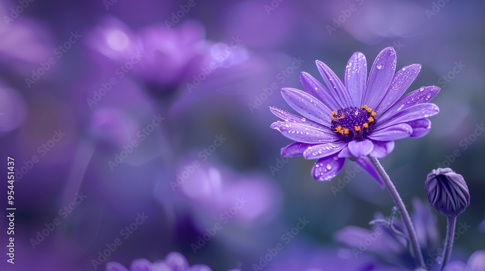 Fototapeta premium a purple flower with a yellow center in a field