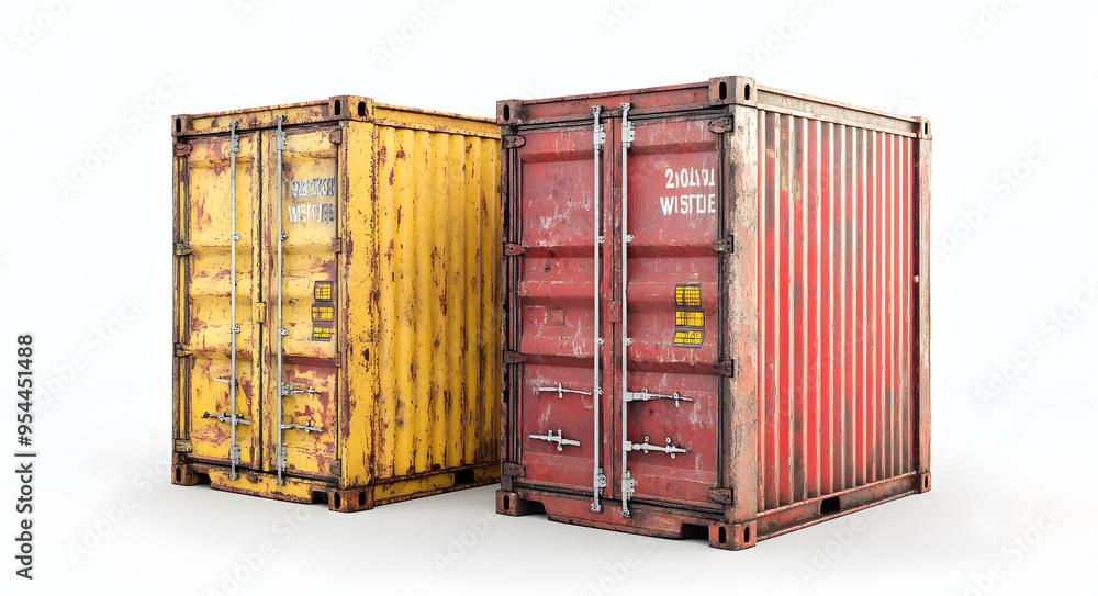 “A Set of Two Different-Colored Shipping Containers, One Red and One Blue, Representing the Diversity and Scale of Global Trade, Perfect for Visual Content Related to Shipping, Logistics, and Internat “A Set of Two Different-Colored Shipping Containers, One Red and One Blue, Representing the Diversity and Scale of Global Trade, Perfect for Visual Content Related to Shipping, Logistics, and Internat