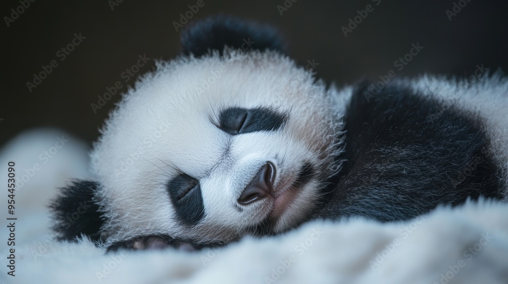Obraz premium Peaceful Slumbering Panda Bear Rests in Bamboo Forest Habitat