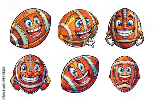 Cute rugby ball funny character with a confident expression isolated cartoon in flat style design vector.