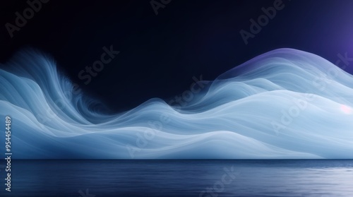 Calm dark backdrop with ethereal blue waves subtly harmonizing 