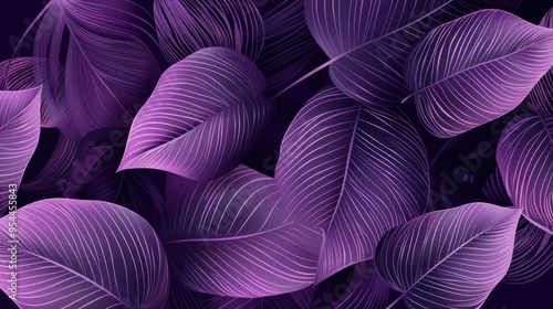 A unique abstract leaf design. The leaves are painted in shades of dark purple, giving it a sense of luxury and elegance.