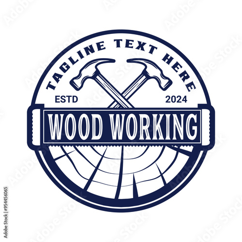 Vintage carpentry badge logo design with premium vector illustration. photo