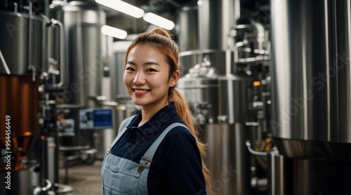 Cheerful lady poses craft beer bar 