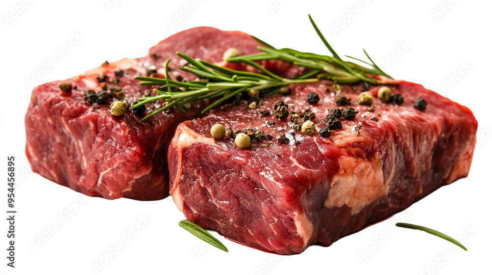 Fototapeta premium raw beef steak with rosemary isolated on white background 