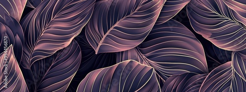 A unique abstract leaf design. The leaves are painted in shades of dark purple, giving it a sense of luxury and elegance.