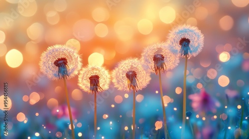 Dandelion Seeds Illuminated by a Sunset Glow