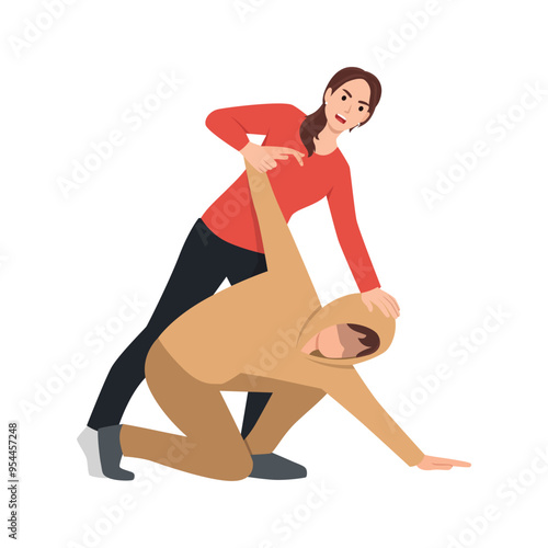 Woman caught the robber. Criminal. Flat vector illustration isolated on white background