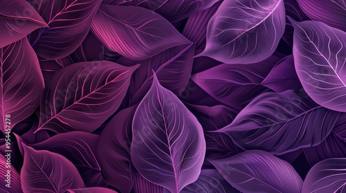 A unique abstract leaf design. The leaves are painted in shades of dark purple, giving it a sense of luxury and elegance.