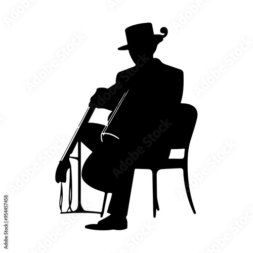 Cellist Silhouette Performing in Chair set