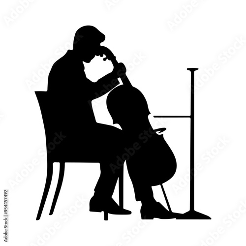 Cellist Silhouette Performing in Chair set