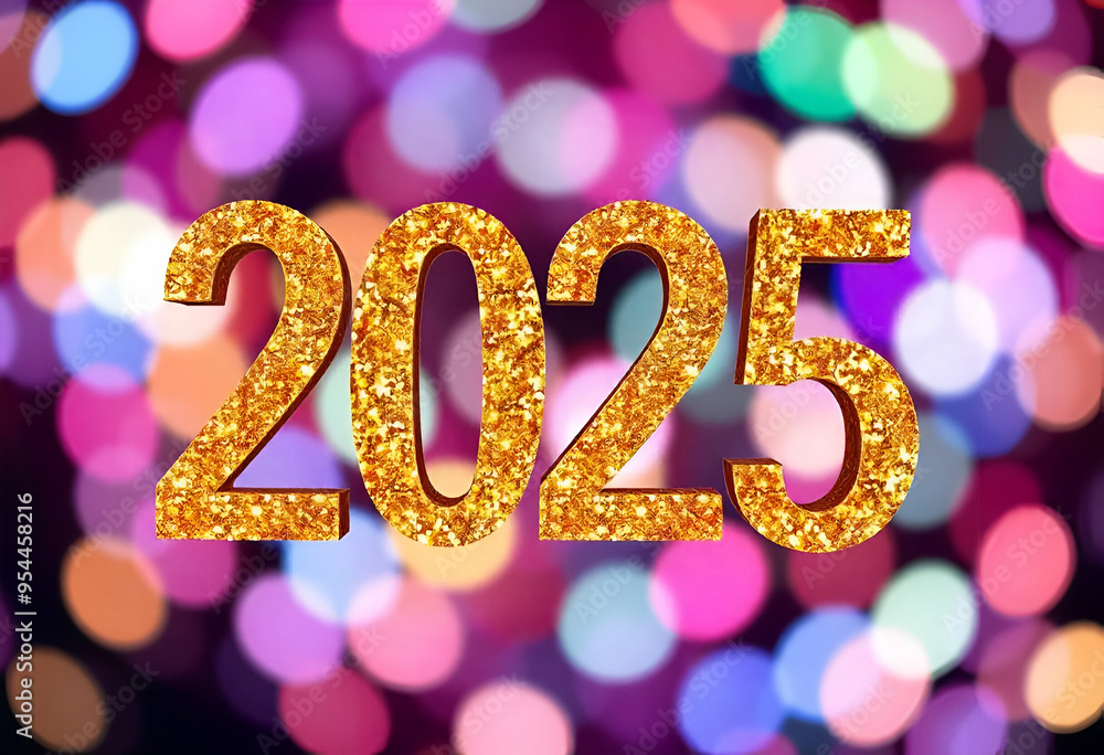 Glowing golden numbers 2025 on a sparkling, colorful background, representing the new year 2025 Glowing golden numbers 2025 on a sparkling, colorful background, representing the new year 2025