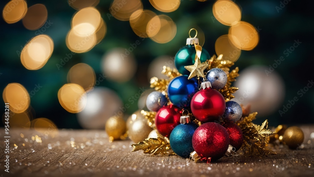 Christmas Tree With Baubles And Blurred Shiny Lights Christmas Tree With Baubles And Blurred Shiny Lights