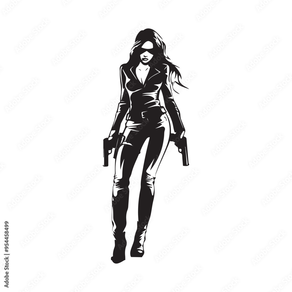 Woman with gun Vector Images. One Stylish Woman In Suit Holding Gun In Silhouette On White Background Stock image Woman with gun Vector Images. One Stylish Woman In Suit Holding Gun In Silhouette On White Background Stock image