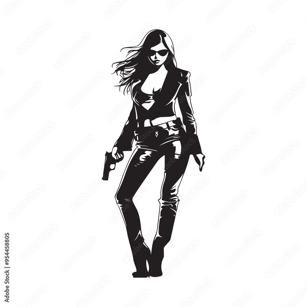 Gun Silhouette Woman Stock Illustrations. Silhouette of a woman with a gun isolated on white background Gun Silhouette Woman Stock Illustrations. Silhouette of a woman with a gun isolated on white background