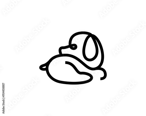 sit dog mono line art logo design template