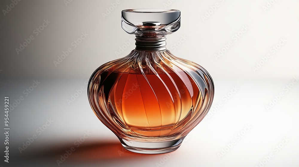 Elegant Glass Perfume Bottle with Amber Liquid Elegant Glass Perfume Bottle with Amber Liquid