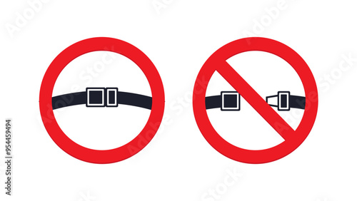 Fasten Seat Belt Sign Icon.  Seat belt in airplane, taxi, cars, roller coaster, mechanical game. Vector.