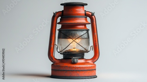 Vintage Red Kerosene Lantern with Light