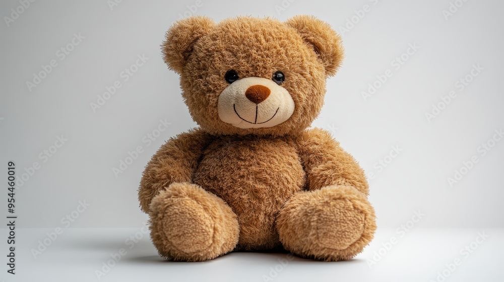 Fototapeta premium Cute Brown Teddy Bear Sitting on White Background