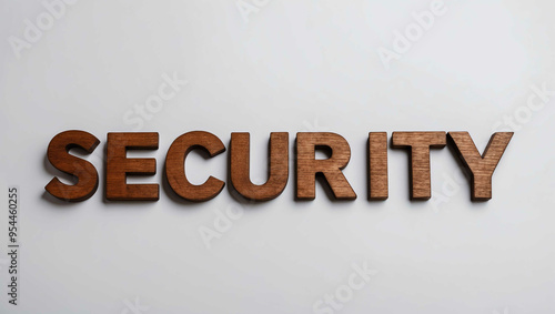 security word brown wood letters on plain white background