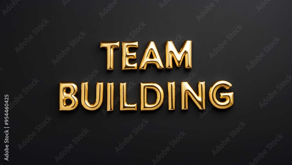 team building word gold metallic shiny lettering on plain black background team building word gold metallic shiny lettering on plain black background