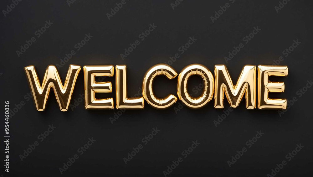 welcome word gold metallic shiny lettering on plain black background welcome word gold metallic shiny lettering on plain black background