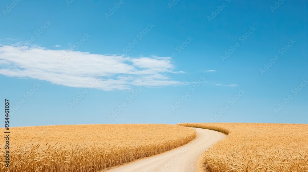 Path to Peace: Serene Countryside Landscape with Golden Wheat Fields and Copy Space for Text Path to Peace: Serene Countryside Landscape with Golden Wheat Fields and Copy Space for Text