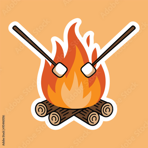 Toasty Marshmallows Over Crackling Campfire Flames Illustration