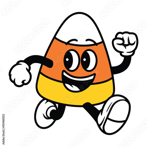 Happy candy corn character running with excitement