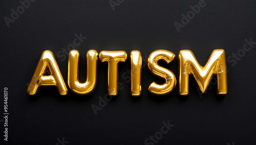 autism word gold metallic shiny lettering on plain black background