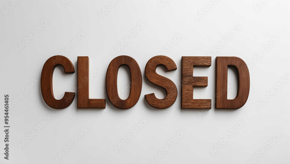 closed word brown wood letters on plain white background closed word brown wood letters on plain white background