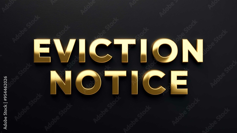 eviction notice word gold metallic shiny lettering on plain black background