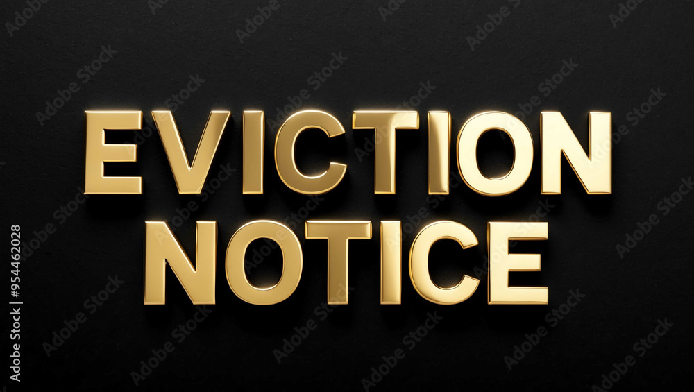 eviction notice word gold metallic shiny lettering on plain black background eviction notice word gold metallic shiny lettering on plain black background