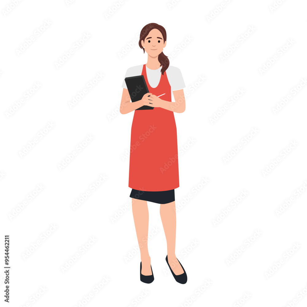 Waitress Holding a Pen and Notepad Taking Order. Flat vector illustration isolated on white background Waitress Holding a Pen and Notepad Taking Order. Flat vector illustration isolated on white background