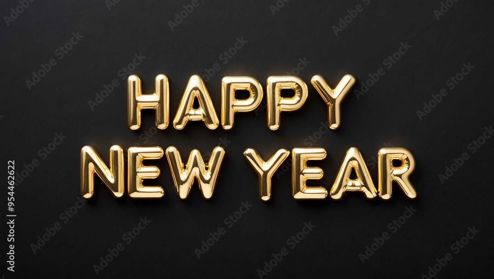 happy new year word gold metallic shiny lettering on plain black background happy new year word gold metallic shiny lettering on plain black background