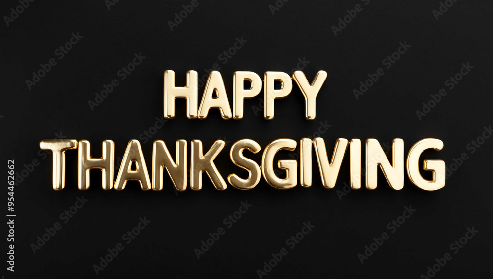 Obraz premium happy thanksgiving word gold metallic shiny lettering on plain black background