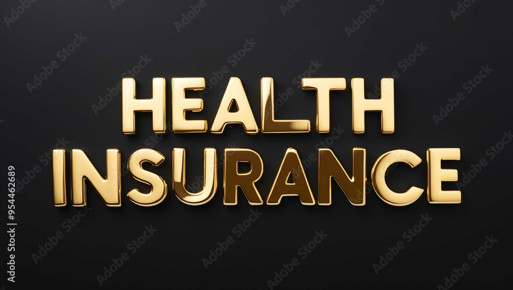 health insurance word gold metallic shiny lettering on plain black background health insurance word gold metallic shiny lettering on plain black background